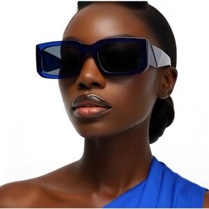 Blue Rectangular Fashion Sunglasses Trendy‎ Designer Style Shades Trendy UV400